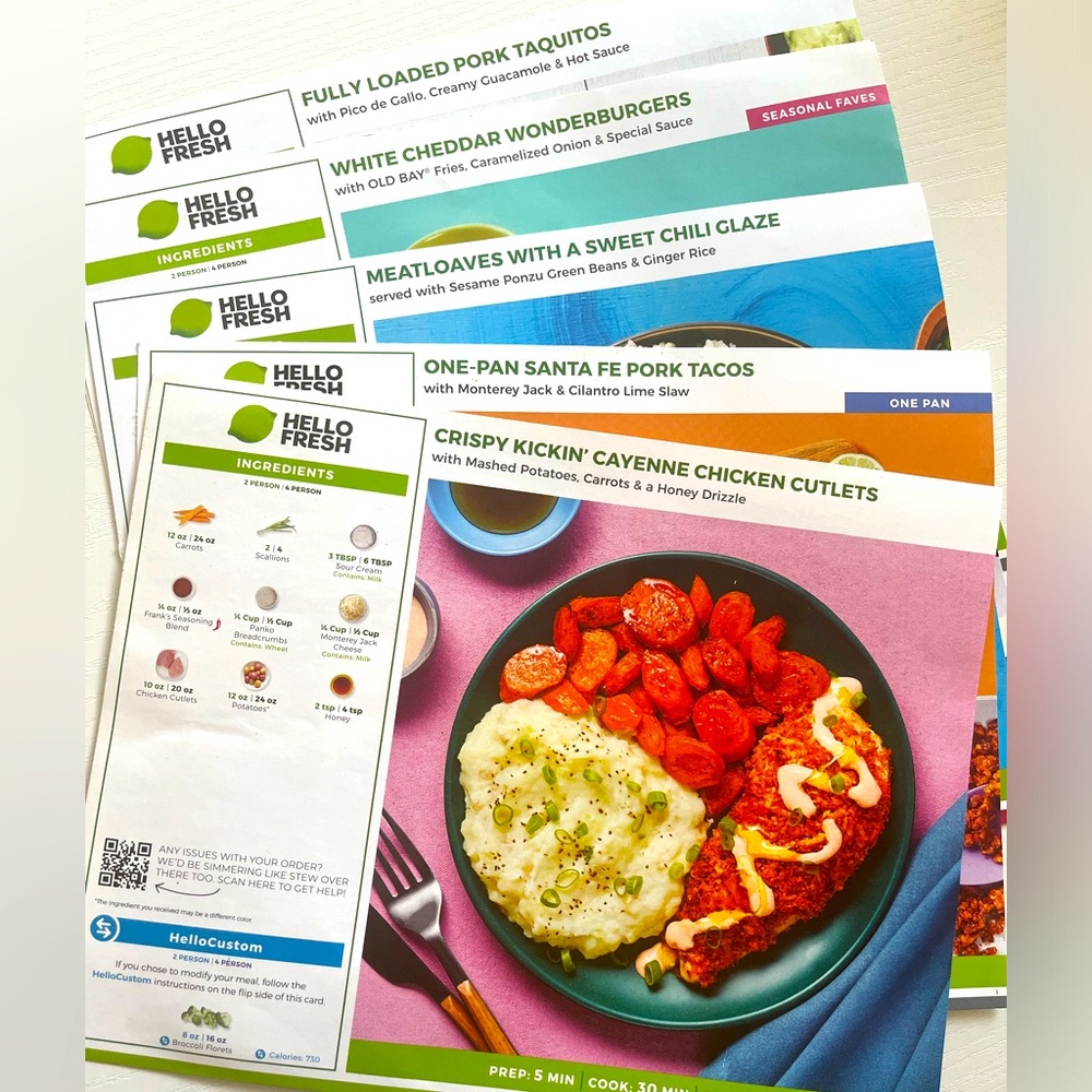 Bundle of 5 recipe cards from Hello Fresh.